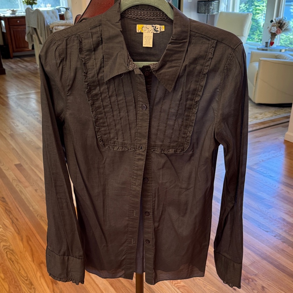 Split Women’s Grey Button-Down Shirt, Perfect For… - image 1